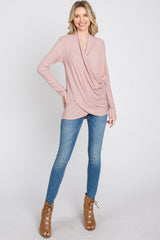 Light Pink Soft Ribbed Knit Wrap Top