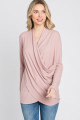 Light Pink Soft Ribbed Knit Wrap Top