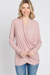 Light Pink Soft Ribbed Knit Wrap Top