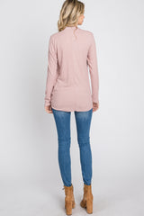 Light Pink Soft Ribbed Knit Wrap Top