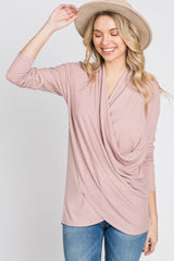 Light Pink Soft Ribbed Knit Wrap Top