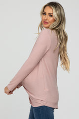 Light Pink Soft Ribbed Knit Maternity Wrap Top