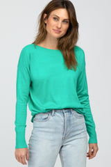 Green Ribbed Trim Side Slit Maternity Top