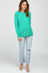 Green Ribbed Trim Side Slit Top