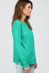 Green Ribbed Trim Side Slit Top