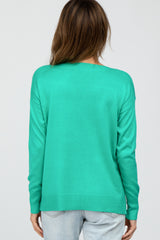 Green Ribbed Trim Side Slit Top