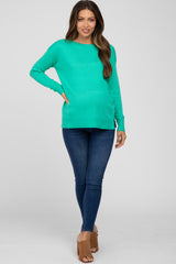 Green Ribbed Trim Side Slit Maternity Top