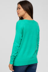 Green Ribbed Trim Side Slit Maternity Top