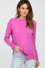 Fuchsia Ribbed Trim Side Slit Maternity Top