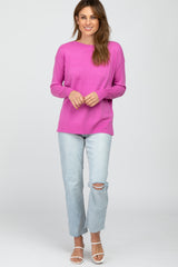 Fuchsia Ribbed Trim Side Slit Top