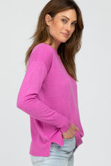 Fuchsia Ribbed Trim Side Slit Top