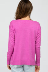 Fuchsia Ribbed Trim Side Slit Top