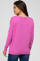 Fuchsia Ribbed Trim Side Slit Maternity Top