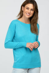 Aqua Ribbed Trim Side Slit Top