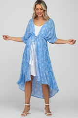 Blue Floral Tassel Front Maternity Cover Up