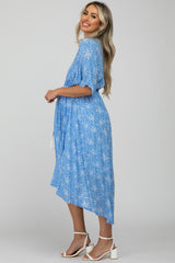 Blue Floral Tassel Front Maternity Cover Up