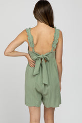 Mint Green Square Neck Ruffle Strap Linen Maternity Romper