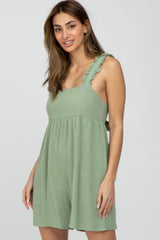 Mint Green Square Neck Ruffle Strap Linen Maternity Romper