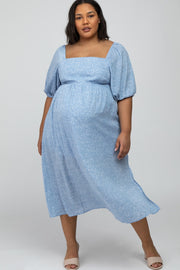 Light Blue Dot Print Plus Maternity Midi Dress