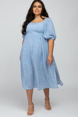 Light Blue Dot Print Plus Maternity Midi Dress