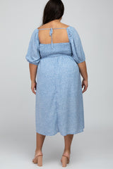 Light Blue Dot Print Plus Midi Dress