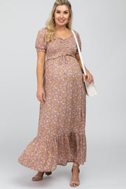 Lavender Floral Sweetheart Neck Off Shoulder Maternity Maxi Dress