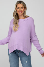 Lavender Exposed Seam Side Slit Maternity Sweater