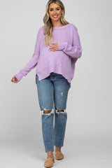 Lavender Exposed Seam Side Slit Maternity Sweater