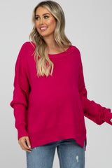 Fuchsia Exposed Seam Side Slit Maternity Sweater