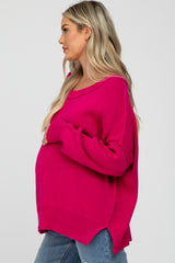 Fuchsia Exposed Seam Side Slit Maternity Sweater