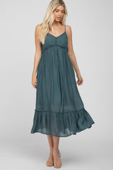 Emerald Sleeveless Ruffle Hem Maxi Dress