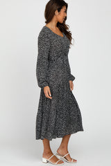 Black Dot Print Tiered Midi Dress