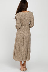 Taupe Dot Print Tiered Midi Dress