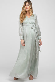 Mint Green Striped Shimmer Chiffon Maternity Maxi Dress