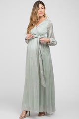 Mint Green Striped Shimmer Chiffon Maternity Maxi Dress