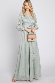 Mint Green Striped Shimmer Chiffon Maxi Dress