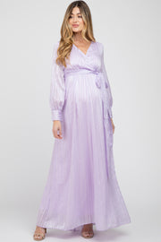 Lavender Striped Shimmer Chiffon Maternity Maxi Dress