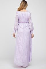 Lavender Striped Shimmer Chiffon Maternity Maxi Dress