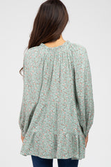 Mint Green Floral Ruffle Neck Front Tie Top