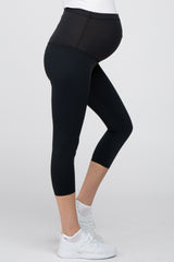 Black Basic Cropped Maternity Capri