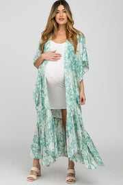 Mint Green Floral Ruffle Hem Long Maternity Cover Up