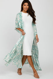 Mint Green Floral Ruffle Hem Long Cover Up