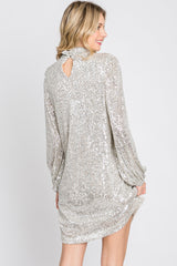 Silver Sequin Mock Neck Mini Dress