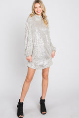 Silver Sequin Mock Neck Maternity Mini Dress