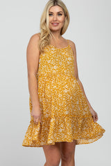 Yellow Floral Ruffle Hem Maternity Dress