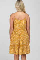 Yellow Floral Ruffle Hem Maternity Dress