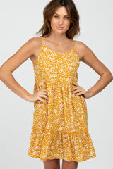 Yellow Floral Ruffle Hem Maternity Dress