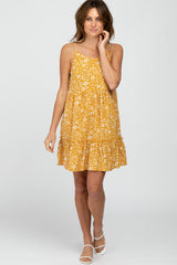 Yellow Floral Ruffle Hem Dress