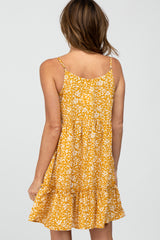 Yellow Floral Ruffle Hem Dress