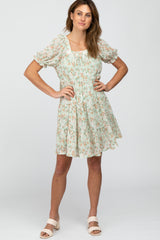 Mint Floral Pleated Square Neck Plus Dress